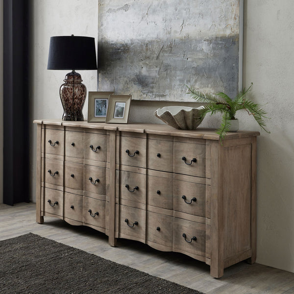 Copgrove Collection 6 Drawer Chest | Handcrafted Hardwood French Style Chest with Washed Bleached Finish and Ironwork Handles