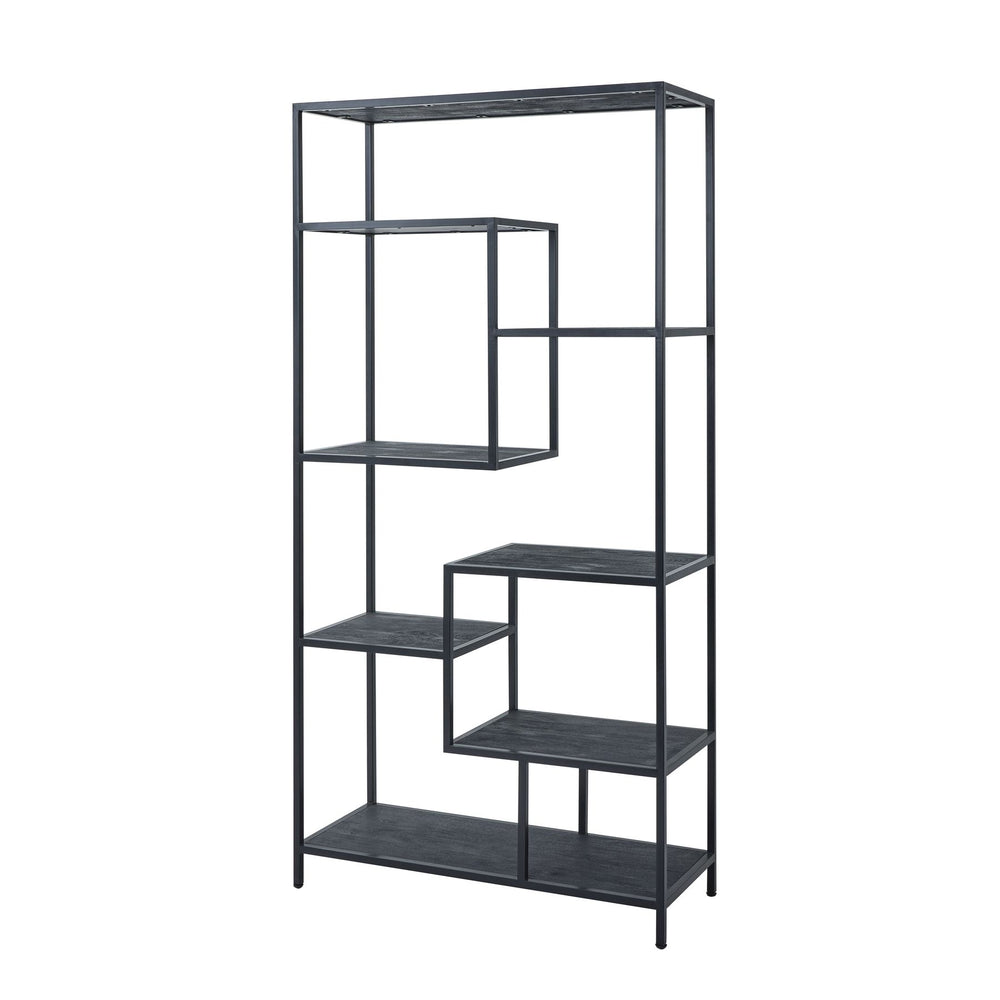 Large Black Multi Shelf Unit – 7 Tier Display Shelving with Contemporary Metal & Wood Design | 22714