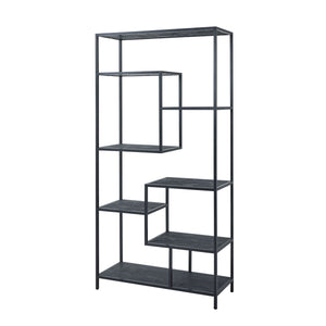 Large Black Multi Shelf Unit – 7 Tier Display Shelving with Contemporary Metal & Wood Design | 22714