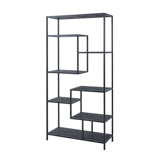 Large Black Multi Shelf Unit – 7 Tier Display Shelving with Contemporary Metal & Wood Design | 22714