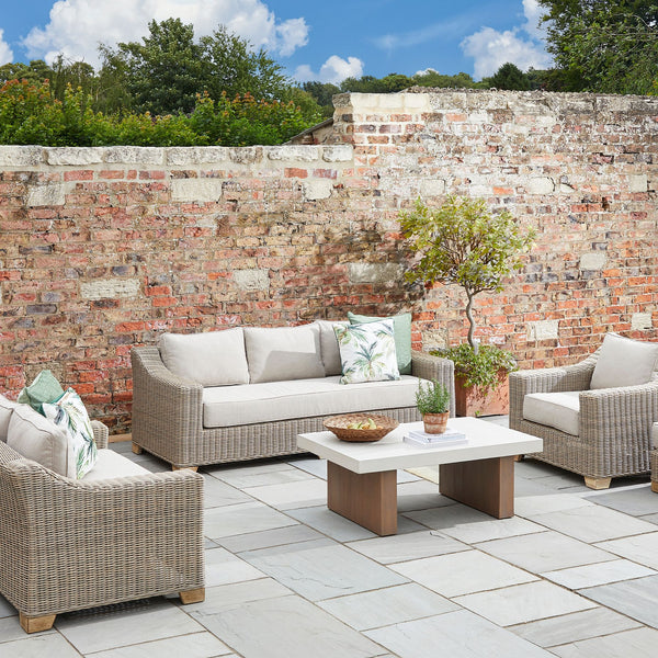 Capri Collection Outdoor 3-Seater Sofa All-Weather HDPE Wicker with Olefin Cushions & Aluminum Frame