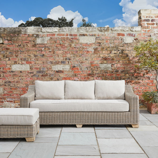 Capri Collection Outdoor 3-Seater Sofa All-Weather HDPE Wicker with Olefin Cushions & Aluminum Frame