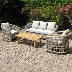 Palma Collection Outdoor Set HDPE Wicker & Aluminum Frame with Acacia Table and Quick-Dry Olefin Cushions