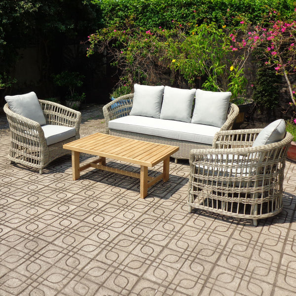 Palma Collection Outdoor Set HDPE Wicker & Aluminum Frame with Acacia Table and Quick-Dry Olefin Cushions