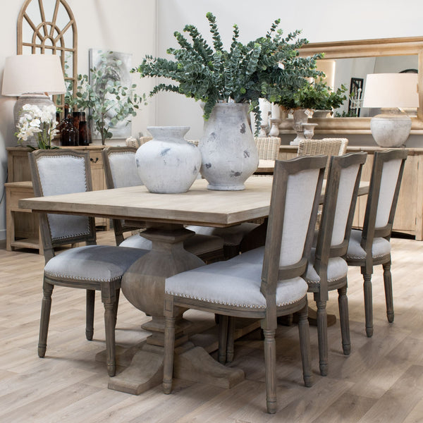 Copgrove Collection Large Dining Table Exclusive Bleached Hardwood with Black Ironwork Accents