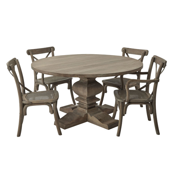 Copgrove Collection Round Pedestal Dining Table Handcrafted Hardwood French Style Dining Table with Washed Bleached Finish
