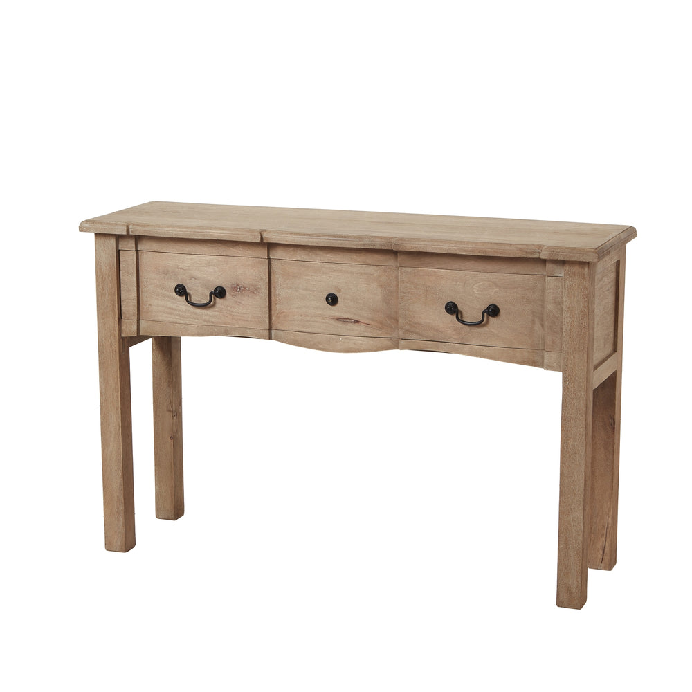 Copgrove Collection 3 Drawer Console – Handcrafted Hardwood with Washed Finish & Black Iron Handles
