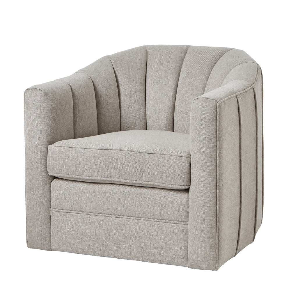 Lily Swivel Chair in Oatmeal Twill – Modern Fabric & Wood Accent Chair