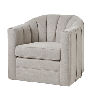 Lily Swivel Chair in Oatmeal Twill – Modern Fabric & Wood Accent Chair