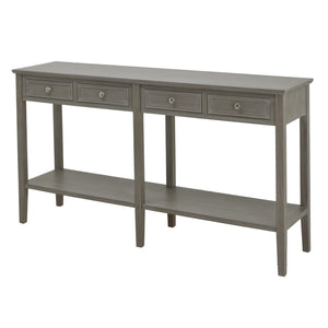Serene Collection Four Drawer Console Table – Distressed Grey Hardwood with Ample Storage