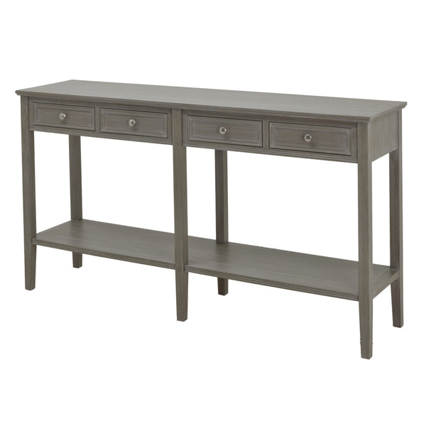 Serene Collection Four Drawer Console Table – Distressed Grey Hardwood with Ample Storage