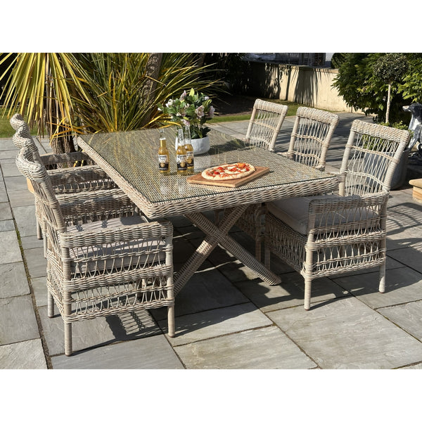 Provence Collection Outdoor 6 Seater Dining Set – HDPE Wicker & Powder-Coated Aluminium with Olefin Cushions