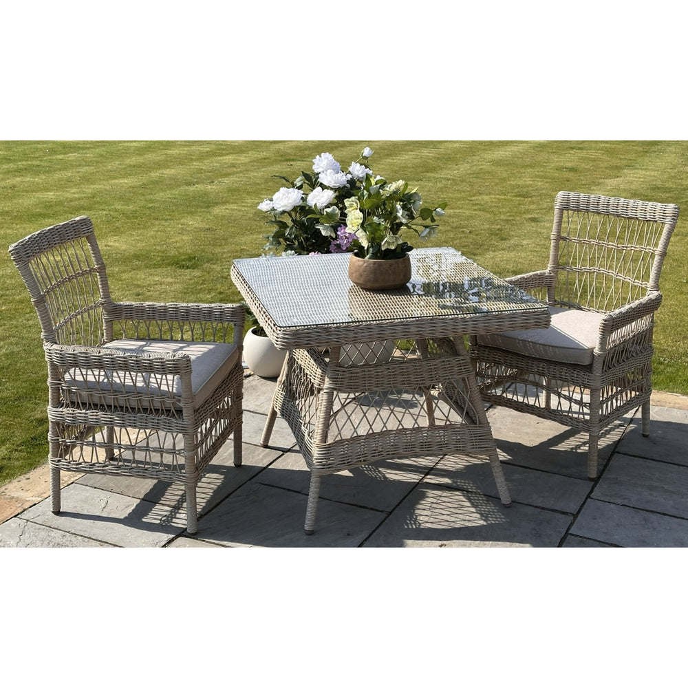 Provence Collection Outdoor 4 Seater Dining Set – Beige Fabric & Glass Table with Metal Frame