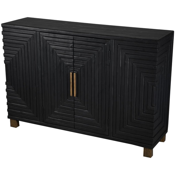 Lennox Black 2 Door Sideboard – Modern Wood Storage Cabinet with Noir Finish & Gold Accents
