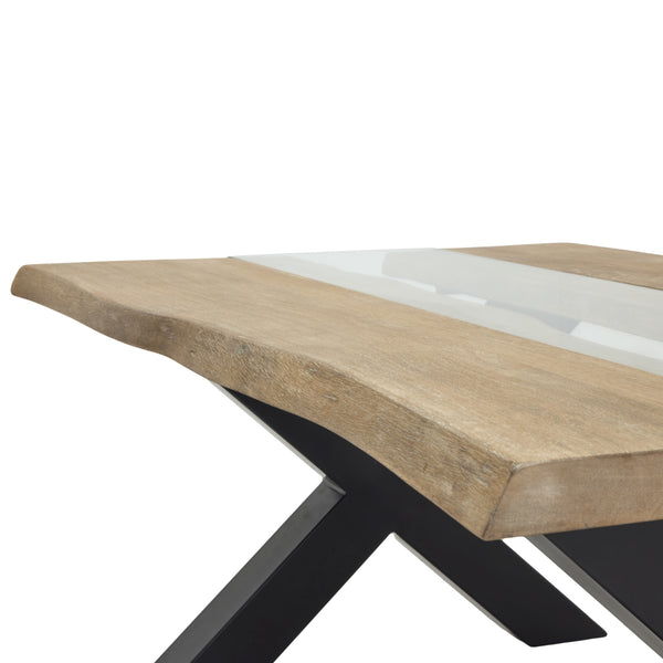 Live Edge Collection Light Acacia River Coffee Table – 115cm Natural Wood & Resin Coffee Table - My Store