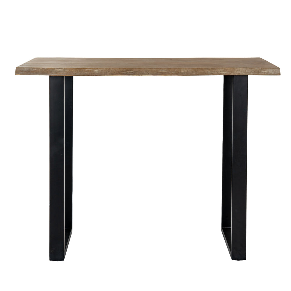 Live Edge Collection Light Acacia Bar Table – 130cm Natural Wood Bar Table with Metal Base - My Store