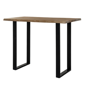Live Edge Collection Light Acacia Bar Table – 130cm Natural Wood Bar Table with Metal Base
