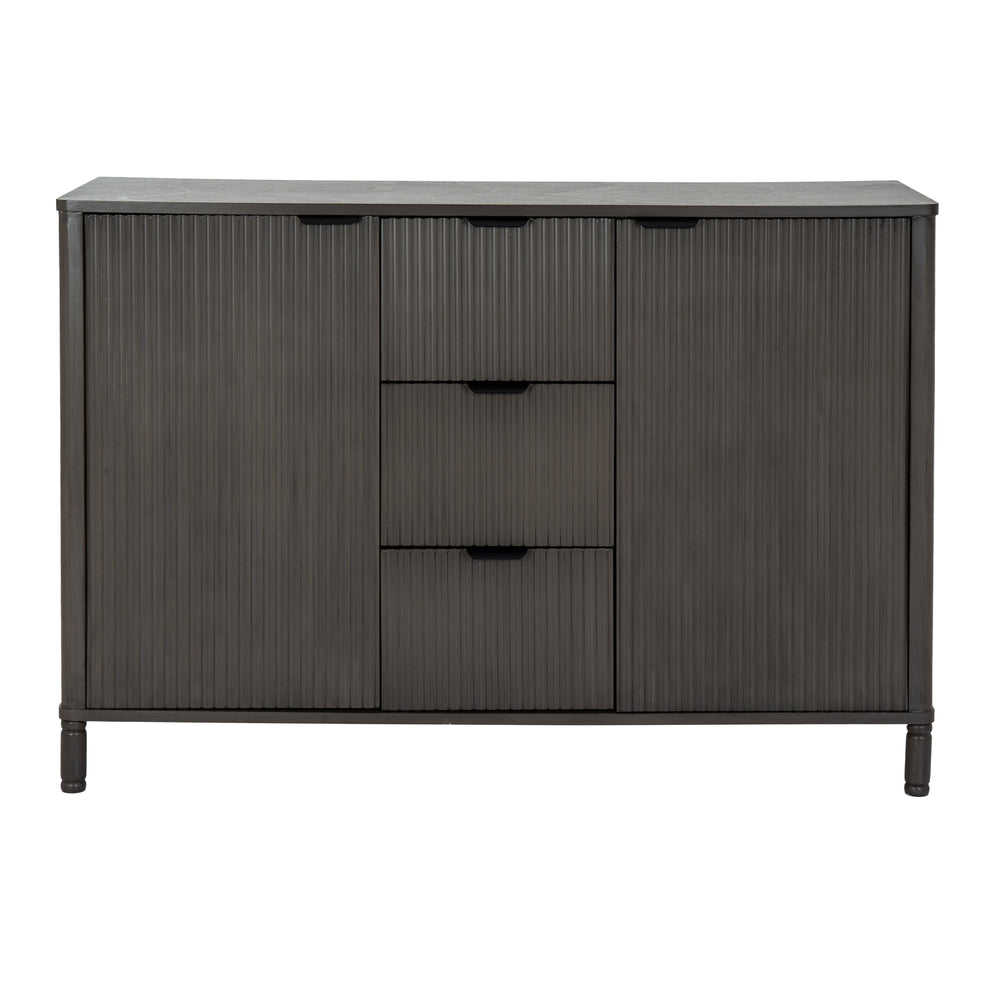 Reed Collection 3 Drawer 2 Door Cabinet – Brown Wooden Storage Cabinet with Panelled Front - My Store