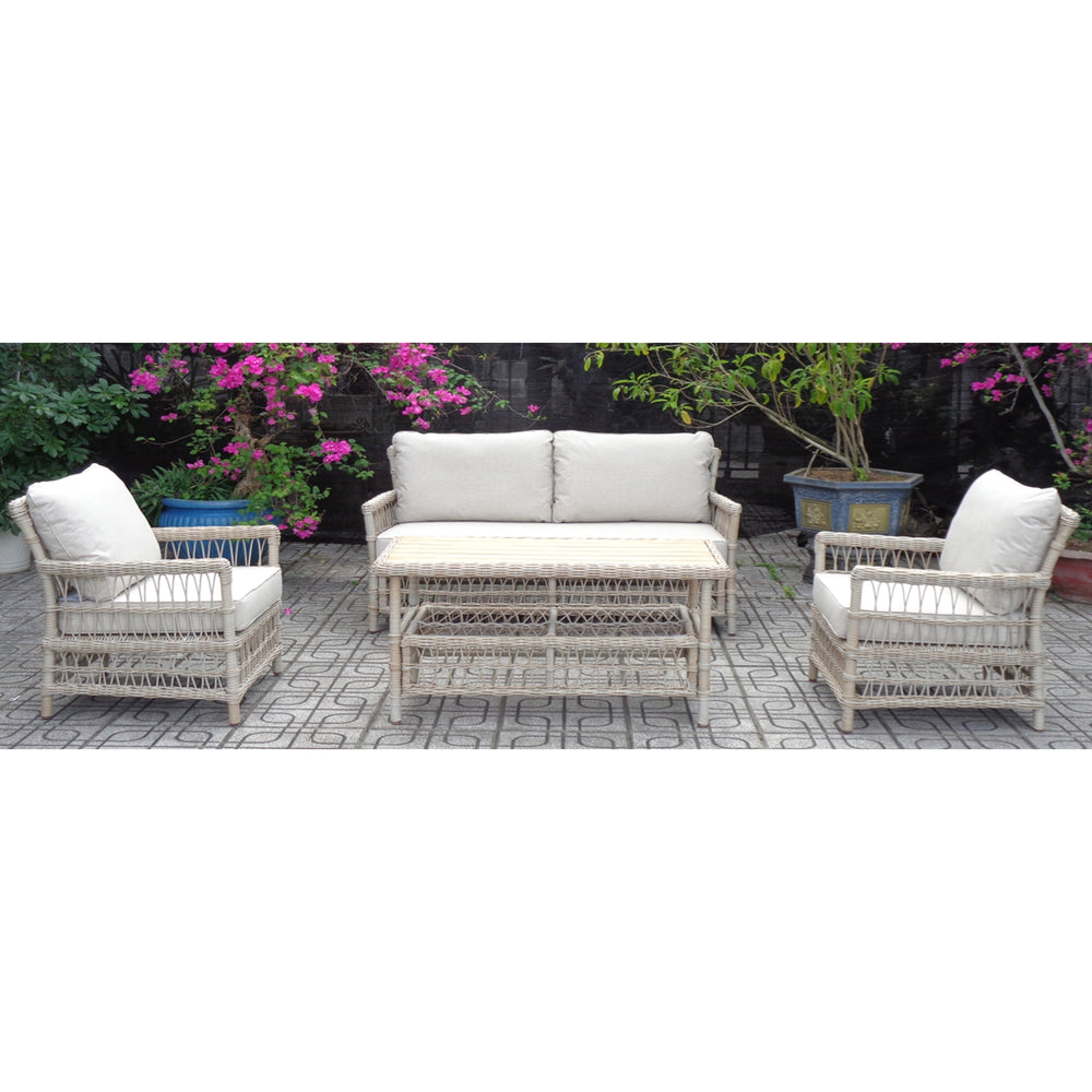 Provence Collection Outdoor 4 Seater Lounge Set Modern Weather-Resistant Garden Sofa Set with Neutral Finish
