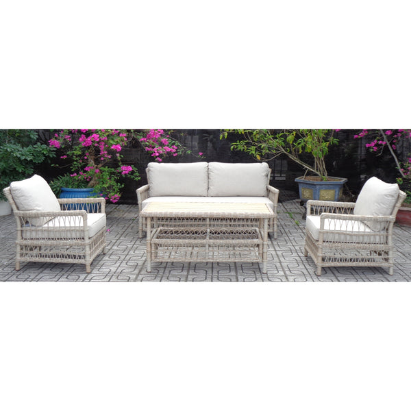 Provence Collection Outdoor 4 Seater Lounge Set Modern Weather-Resistant Garden Sofa Set with Neutral Finish