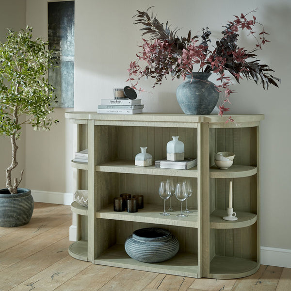 Saltaire Collection 3-Shelf Unit – Contemporary Curved Pine Wood Display Storage (Grey) - My Store