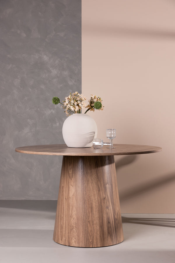 Lanzo Round Dining Table 120 cm | Scandinavian MDF Design with Cylindrical Base