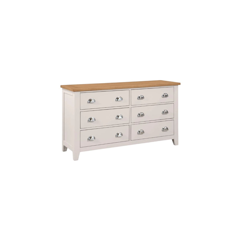 Julian Bowen Richmond 6 Drawer Wide Chest – Elephant Grey Oak Veneer Bedroom Storage Chest
