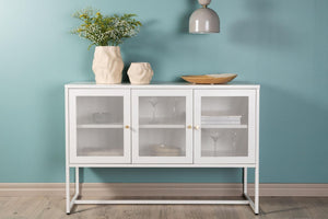 Malla Industrial Cabinet with Mesh Doors | White Modern Storage Furniture