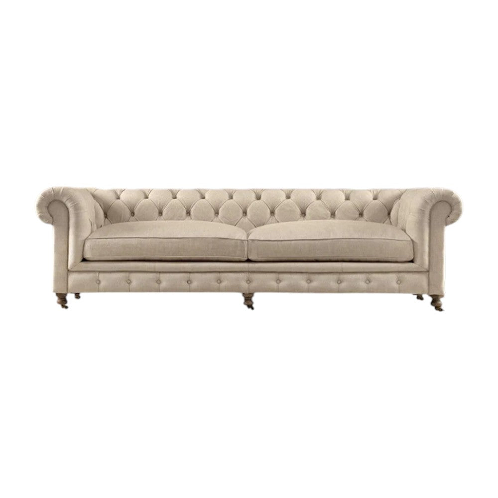 ChicComfort Velvet Two Seater Sofa – Modern Upholstered Chesterfield Style Couch with Wooden Frame, Contemporary Living Room Seating, Off White / Grey - My Store