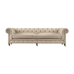 ChicComfort Velvet Two Seater Sofa – Modern Upholstered Chesterfield Style Couch with Wooden Frame, Contemporary Living Room Seating, Off White / Grey