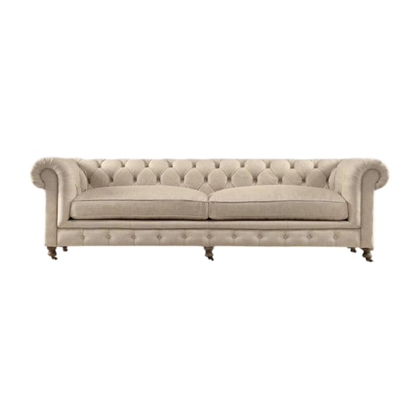 ChicComfort Velvet Two Seater Sofa – Modern Upholstered Chesterfield Style Couch with Wooden Frame, Contemporary Living Room Seating, Off White / Grey