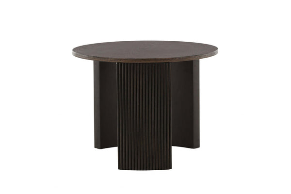 Bristol Sofa Table – Mocca Veneer, Round Coffee Table with Ribbed Wood Frame, 45 cm Height, Mmilo Venture Home Collection