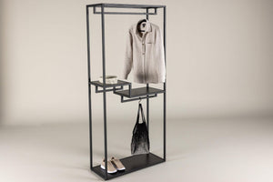 Staal Clothing Hanger, Black | Modern Steel Clothes Rack with Shelves