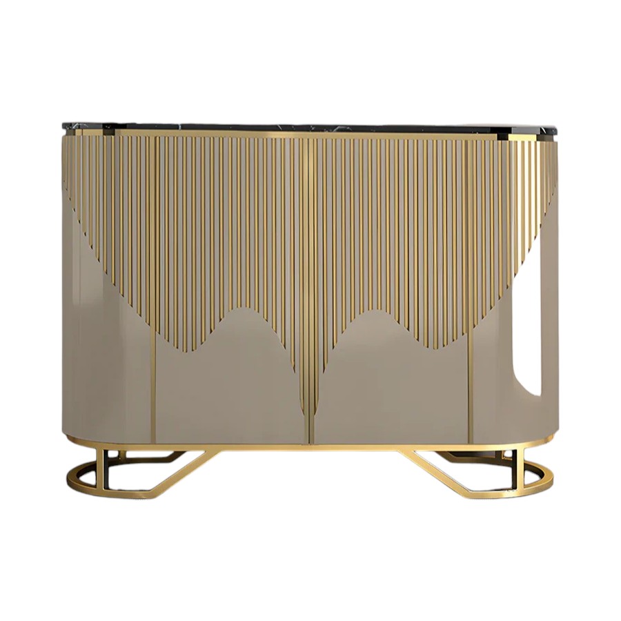 Isabel Hallway Sideboard Console Table 160cm – Gold & Champagne Beige Contemporary Storage Cabinet with MDF Top and Metal Frame - My Store