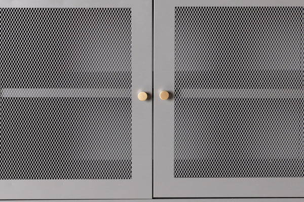 Malla Industrial Cabinet with Mesh Doors | Light Grey Modern Storage Furniture