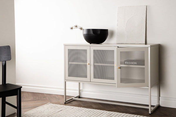 Malla Industrial Cabinet with Mesh Doors | Beige Modern Storage Furniture