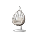 Kye Rattan Hanging Egg Chair with Stand – Indoor & Outdoor Garden Swing Chair, Metal Frame & Woven Rattan Lounger for Patio, Balcony or Conservatory, Grey or Black