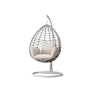 Kye Rattan Hanging Egg Chair with Stand – Indoor & Outdoor Garden Swing Chair, Metal Frame & Woven Rattan Lounger for Patio, Balcony or Conservatory, Grey or Black