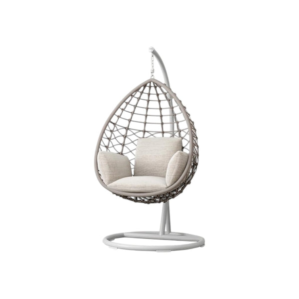 Kye Rattan Hanging Egg Chair with Stand – Indoor & Outdoor Garden Swing Chair, Metal Frame & Woven Rattan Lounger for Patio, Balcony or Conservatory, Grey or Black