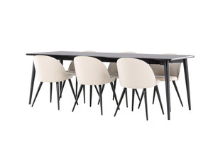 Ellis Dining Table with Velvet Dining Chairs | Modern Black Table & Beige Velvet Chairs, 6-Seater