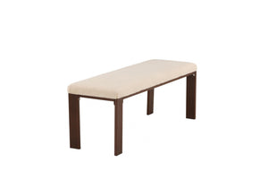 Chester White Bench | Soft Fleece Upholstered Seat with Walnut Wood Legs