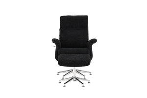 Hagön Lounge Chair with Footstool – Dark Grey Fur Fabric – Adjustable Backrest – Modern Nordic Design