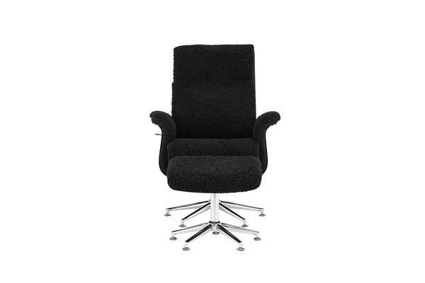 Hagön Lounge Chair with Footstool – Dark Grey Fur Fabric – Adjustable Backrest – Modern Nordic Design