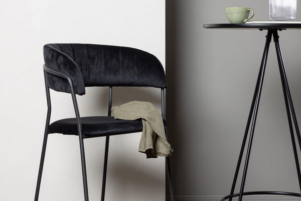 Lui Bar Chair Set of 2 | Black Velvet Upholstery with Steel Legs, Modern Bar Stools