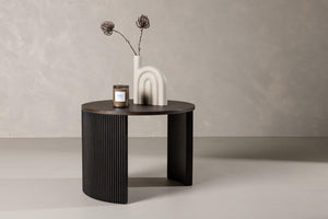 Bristol Sofa Table – Mocca Veneer, Round Coffee Table with Ribbed Wood Frame, 45 cm Height, Mmilo Venture Home Collection