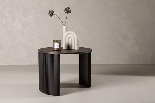 Bristol Sofa Table – Mocca Veneer, Round Coffee Table with Ribbed Wood Frame, 45 cm Height, Mmilo Venture Home Collection
