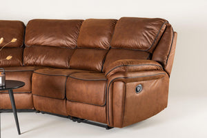 Saranda Recliner Corner Sofa, Brown – Luxurious Microfiber L-Shaped Sofa with Electric Recliner Function, High Comfort & Spacious Design for Modern Living Rooms