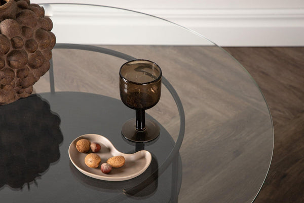 Mmilo Bovall Sofa Table, Black, 90cm | Glass Top with Ash & Metal Frame