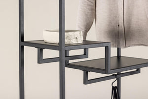 Staal Clothing Hanger, Black | Modern Steel Clothes Rack with Shelves