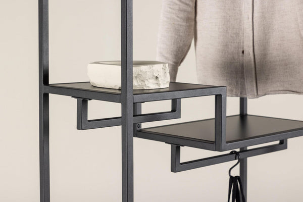 Staal Clothing Hanger, Black | Modern Steel Clothes Rack with Shelves